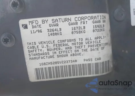1997 Saturn Sl Sl1 from USA, damaged, VIN 1G8ZH5285VZ237340